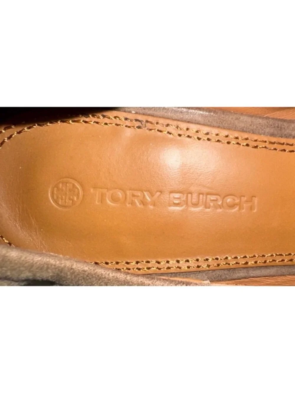 TORY BURCH Leigh Leather Suede Slip On Loafers River Rock Women's Size 8